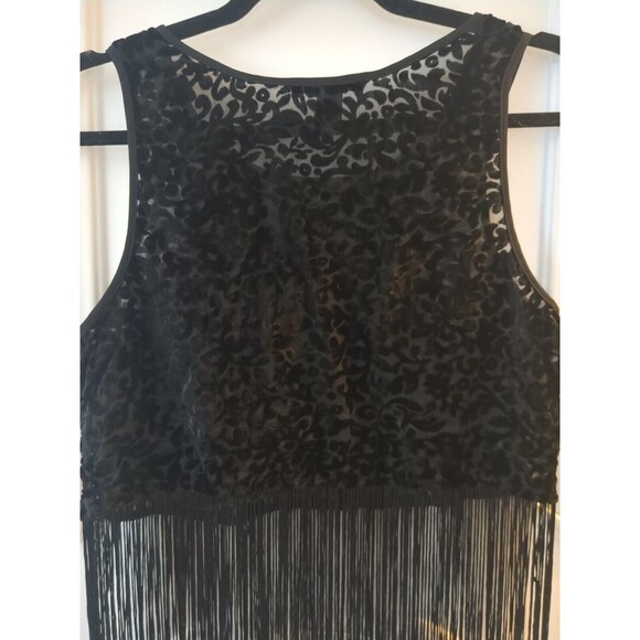 Vintage Forever 21 TOP Med Black Sheer Floral Fringe Whimsey goth Coquette - Picture 7 of 11